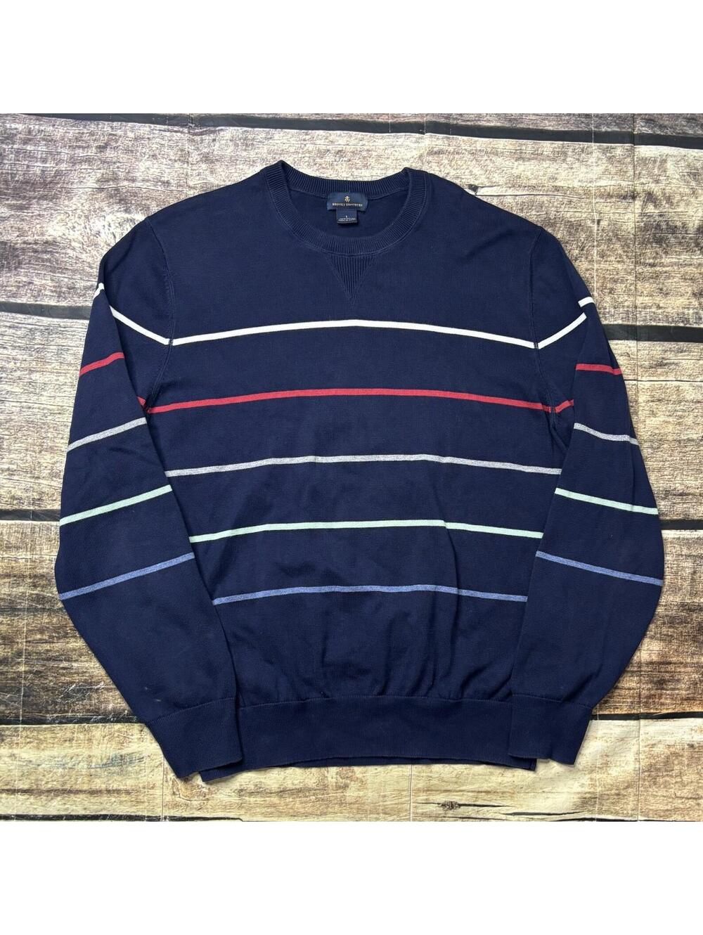 Brooks Brothers Sweater Mens Large Stripe Cotton Crew Neck Pullover